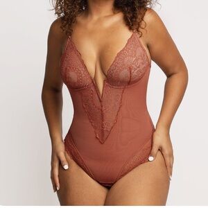 DEEP V BROWN LACE BODYSUIT
